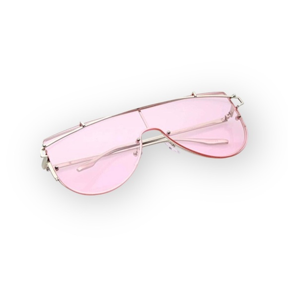 new ☻ Rimless Metal Shield Sunglasses Sunnies ☻ Colored Mono Lens ☻ Pastel Pink - Picture 3 of 14